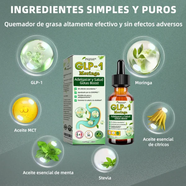 Piguiay® GLP-1 Gotas saludables adelgazantes de Moringa (Quemador de grasa de grado alimenticio - Desarrollado por expertos en secretología y metabolismo) 🎁